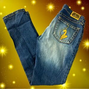 Vintage Y2K Baby Phat Straight Leg Size 5 Dark Wash Light Fade Blue